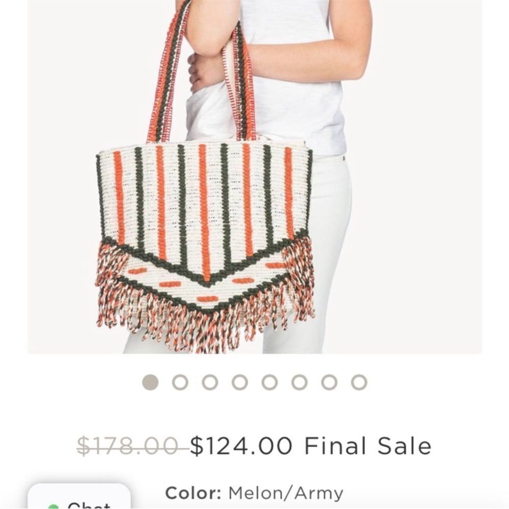 Lilla P Cotton Lurex Coral Cream Silver Metallic Stripe Crochet Beach Tote Bag L - Picture 13 of 13